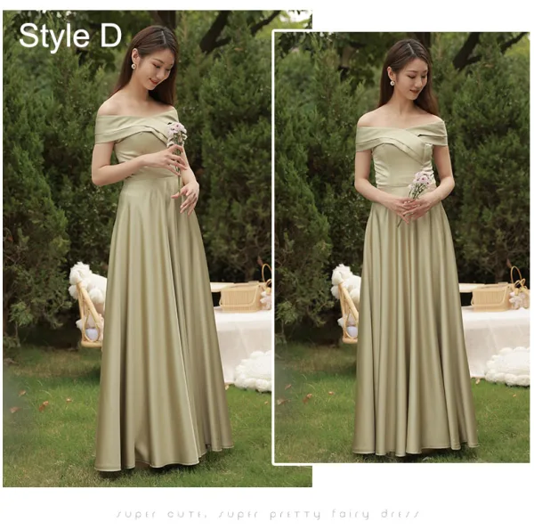 Modest / Simple Olive Green Satin Bridesmaid Dresses 2021 A-Line / Princess Short Sleeve Backless Floor-Length / Long Wedding Party Dresses
