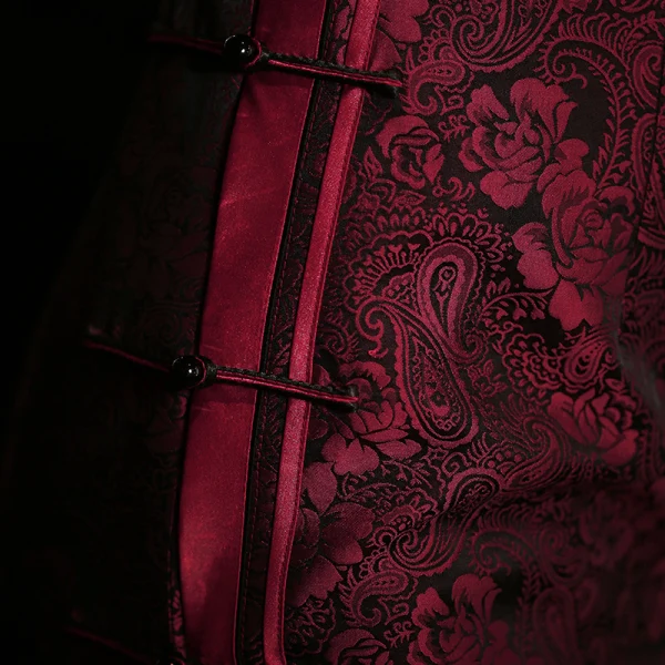High-end Burgundy Silk Floral Cheongsam Evening Dresses 2021 Trumpet / Mermaid High Neck 1/2 Sleeves Evening Party Tea-length Formal Dresses