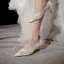 Elegant White Lace Flower Wedding Shoes 2021 3 cm Stiletto Heels Low Heel Pointed Toe Wedding Pumps High Heels