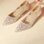 Elegant Champagne Lace Flower Wedding Shoes 2021 Pointed Toe 3 cm Stiletto Heels Low Heel Wedding Pumps High Heels