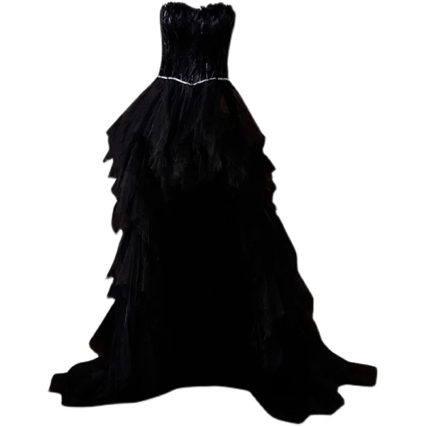 Sexy Black Feather Asymmetrical Evening Dresses 2021 Strapless Sleeveless Backless Sash Evening Party Formal Dresses