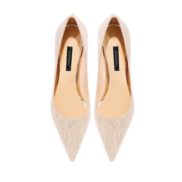 Charming Champagne Glitter Wedding Shoes 2022 8 cm Stiletto Heels Pointed Toe Wedding Pumps High Heels
