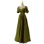 Modest / Simple Olive Green Beading Bow Prom Dresses 2022 A-Line / Princess Scoop Neck Short Sleeve Backless Floor-Length / Long Formal Dresses