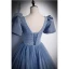Élégant Bleu Ciel Robe De Bal 2022 Princesse Encolure Dégagée Perlage Perle Paillettes Gonflée Manches Courtes Dos Nu Longue Robe De Ceremonie