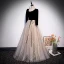 Élégant Noire Robe De Bal 2022 Princesse Encolure Carrée Étoile Paillettes Ceinture Noeud 3/4 Manches Longue Robe De Ceremonie