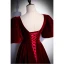 Elegant Burgundy Velour Prom Dresses 2022 A-Line / Princess Suede V-Neck Short Sleeve Backless Floor-Length / Long Formal Dresses