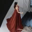 Charmant Café Satin Robe De Bal 2022 Princesse Bustier Noeud Sans Manches Dos Nu Train De Balayage Robe De Ceremonie