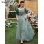Modest / Simple Jade Green Suede Bridesmaid Dresses 2022 A-Line / Princess Short Sleeve Backless Sequins Floor-Length / Long Wedding Party Dresses