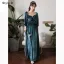 Modest / Simple Ink Blue Suede Bridesmaid Dresses 2022 A-Line / Princess V-Neck Short Sleeve Backless Floor-Length / Long Wedding Party Dresses