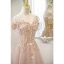 Charmant Rougissant Rose Perlage Paillettes En Dentelle Fleur Robe De Bal 2022 Princesse De l'épaule Manches Courtes Dos Nu Longue Robe De Ceremonie
