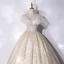 Charmant Bling Bling Champagne Robe De Bal 2021 V-Cou Perlage Paillettes Appliques Manches Courtes Dos Nu Longue Robe De Ceremonie