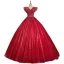 Chic / Beautiful Burgundy Glitter Sequins Prom Dresses Ball Gown 2022 V-Neck Rhinestone Short Sleeve Backless Floor-Length / Long Formal Dresses