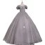 Élégant Gris Paillettes Robe De Bal 2022 Princesse De l'épaule Appliques Gonflée Manches Courtes Dos Nu Longue Robe De Ceremonie
