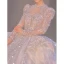 High-end White Cascading Ruffles Beading Pearl Rhinestone Sequins Wedding Dresses 2022 Ball Gown Scoop Neck Long Sleeve Backless Royal Train Wedding
