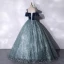 Elegant Navy Blue Prom Dresses 2021 Ball Gown Suede Spaghetti Straps Beading Lace Flower Short Sleeve Backless Floor-Length / Long Formal Dresses