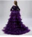 Fashion Purple Pleated Sequins Birthday Flower Girl Dresses 2022 Ball Gown Scoop Neck 1/2 Sleeves Asymmetrical Evening Party Flower Girl Dresses