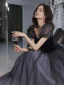 Elegant Purple Glitter Prom Dresses 2022 A-Line / Princess Square Neckline Puffy Short Sleeve Backless Bow Floor-Length / Long Formal Dresses