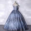 Charmant Scintillantes Océan Bleu Perlage Paillettes Robe De Bal 2021 Robe Boule Encolure Dégagée Sans Manches Dos Nu Longue Robe De Ceremonie