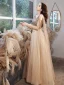 Sparkly Champagne Beading Rhinestone Sequins Prom Dresses 2022 A-Line / Princess V-Neck Lace Flower Sleeveless Backless Floor-Length / Long Formal Dresses