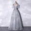 Chic / Belle Argenté Glitter Paillettes Robe De Bal 2021 Princesse V-Cou Manches Courtes Dos Nu Longue Robe De Ceremonie