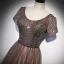Chic / Beautiful Brown Beading Sequins Prom Dresses 2022 A-Line / Princess Scoop Neck Short Sleeve Backless Floor-Length / Long Formal Dresses