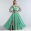 Flower Fairy Sage Green Prom Dresses 2022 A-Line / Princess Scoop Neck Lace Flower Long Sleeve Floor-Length / Long Formal Dresses