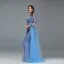 Sexy Bleu Perlage Faux Diamant Paillettes Robe De Soirée 2022 Trompette / Sirène Col v profond Manches Longues Dos Nu Ceinture Longue Soirée Robe De Ceremonie