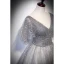 Charmant Gris Perlage Paillettes Robe De Bal Princesse 2022 V-Cou Manches Courtes Dos Nu Longue Robe De Ceremonie