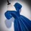 Royal Blue Vintage / Retro Satin Prom Dresses 2022 Ball Gown Deep V-Neck Puffy Short Sleeve Backless Floor-Length / Long Formal Dresses