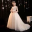 Chic / Beautiful Champagne Beading Sequins Birthday Flower Girl Dresses 2022 Ball Gown Scoop Neck 3/4 Sleeve Sweep Train Flower Girl Dresses