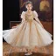 Sparkly Champagne Glitter Beading Sequins Birthday Flower Girl Dresses 2022 Ball Gown High Neck Puffy Short Sleeve Floor-Length / Long Flower Girl Dresses