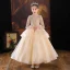 Chic / Beautiful Champagne Cascading Ruffles Birthday Flower Girl Dresses 2022 Ball Gown High Neck Beading Sequins Long Sleeve Backless Floor-Length / Long Flower Girl Dresses