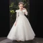 Chic / Beautiful White Birthday Flower Girl Dresses 2022 Ball Gown Scoop Neck Beading Sequins Lace Flower 3/4 Sleeve Floor-Length / Long Flower Girl Dresses