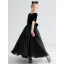 Audrey Hepburn Style Black Suede Birthday Flower Girl Dresses 2022 A-Line / Princess Scoop Neck Short Sleeve Floor-Length / Long Bow Flower Girl Dresses