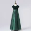 Chic / Beautiful Navy Blue Satin Sequins Birthday Flower Girl Dresses 2022 A-Line / Princess Scoop Neck Short Sleeve Bow Floor-Length / Long Flower Girl Dresses