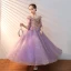 Chic / Beautiful Lilac Beading Sequins Birthday Flower Girl Dresses 2022 A-Line / Princess Scoop Neck 1/2 Sleeves Backless Floor-Length / Long Flower Girl Dresses