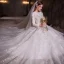 Muslim Sparkly Charming White Beading Pearl Rhinestone Sequins Winter Wedding Dresses 2022 Ball Gown Scoop Neck Long Sleeve Royal Train Wedding