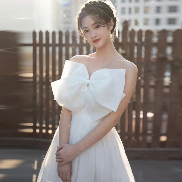 Chic / Belle Blanche Robe De Bal 2022 Princesse Bustier Noeud Sans Manches Dos Nu Longue Robe De Ceremonie