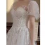 Chic / Belle Blanche Paillettes En Dentelle Fleur Robe De Bal 2022 Princesse Encolure Dégagée Manches Courtes Dos Nu Longue Robe De Ceremonie