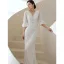 Sexy White Lace Flower Evening Dresses 2022 Trumpet / Mermaid V-Neck 1/2 Sleeves Backless Floor-Length / Long Evening Party Formal Dresses
