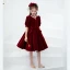 Chic / Beautiful Burgundy Suede Birthday Flower Girl Dresses 2022 A-Line / Princess V-Neck Short Sleeve Knee-Length Flower Girl Dresses