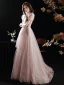 Charmant Rose Sombre Robe De Bal 2021 Princesse Perlage Perle Paillettes Encolure Carrée Gonflée Manches Courtes Dos Nu Longue Robe De Ceremonie