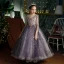 Fashion Grape Beading Pearl Rhinestone Sequins Birthday Flower Girl Dresses 2022 Ball Gown Scoop Neck 1/2 Sleeves Floor-Length / Long Flower Girl Dresses