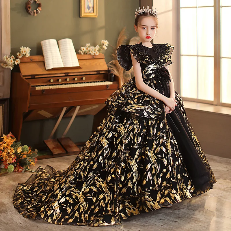 slim fit dress slacks Princess Dress for Girls with Floral Lace & Cascading Ruffles main image 0