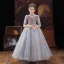 Chic / Beautiful Sky Blue Birthday Flower Girl Dresses 2022 Ball Gown High Neck Beading Sequins 1/2 Sleeves Floor-Length / Long Flower Girl Dresses