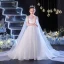 Chic / Beautiful White Beading Pearl Sequins Rhinestone Birthday Flower Girl Dresses 2022 Ball Gown High Neck Short Sleeve Chapel Train Flower Girl Dresses