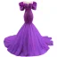 High-end Fuchsia Beading Pearl Sequins Prom Dresses 2022 Trumpet / Mermaid Scoop Neck Puffy Short Sleeve Chapel Train Formal Dresses