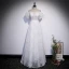 Chic / Beautiful White Sequins Lace Flower Prom Dresses 2022 A-Line / Princess Off-The-Shoulder Short Sleeve Backless Floor-Length / Long Formal Dresses