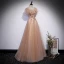Chic / Belle Champagne Robe De Bal 2022 Princesse Encolure Carrée Perlage Paillettes Manches Courtes Dos Nu Longue Robe De Ceremonie