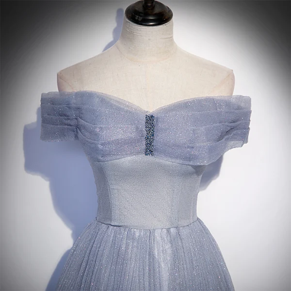 Charmant Bleu Ciel Glitter Paillettes Robe De Bal 2022 Princesse De l'épaule Manches Courtes Dos Nu Longue Robe De Ceremonie